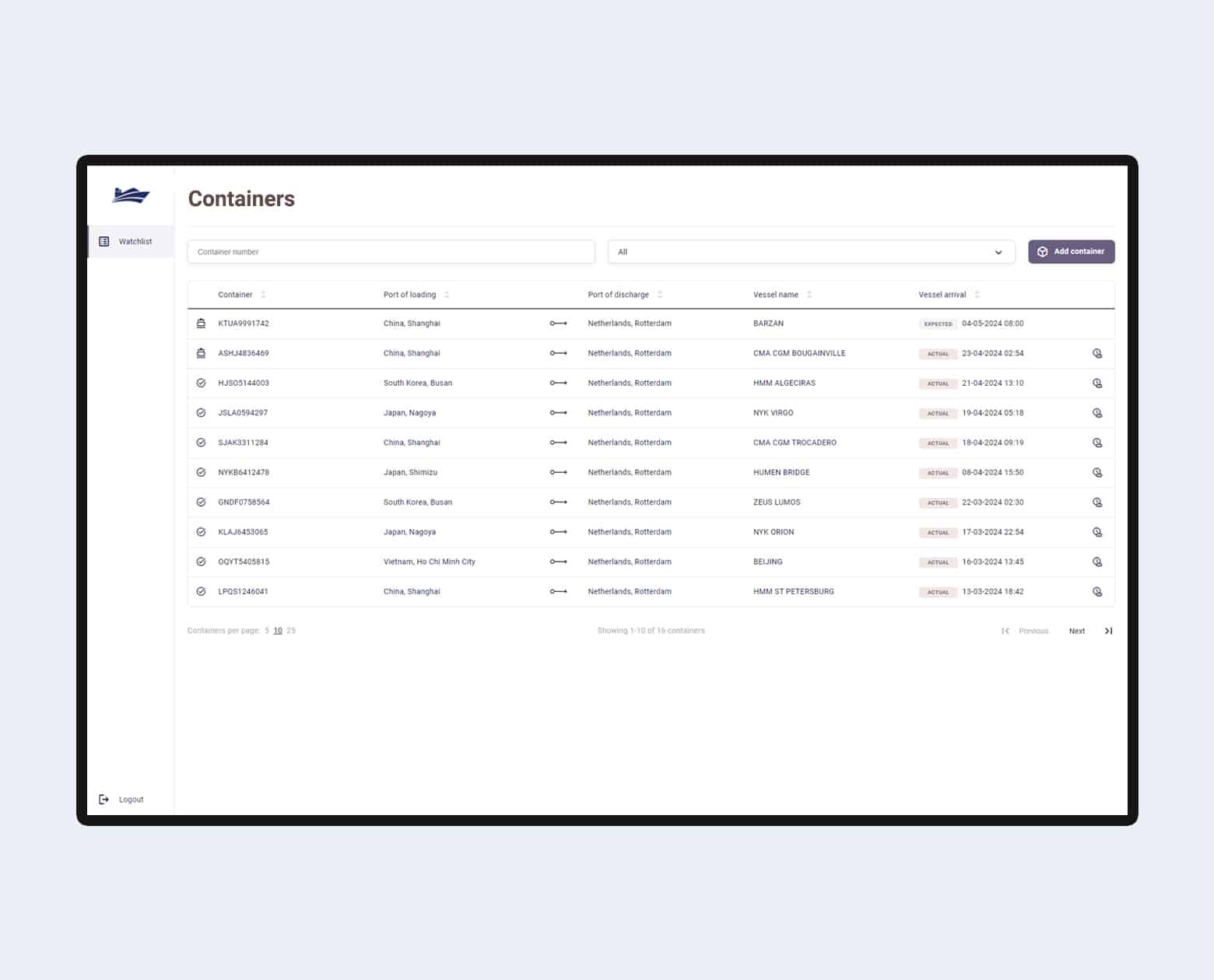 CargoProbe Container Tracking in Portbase